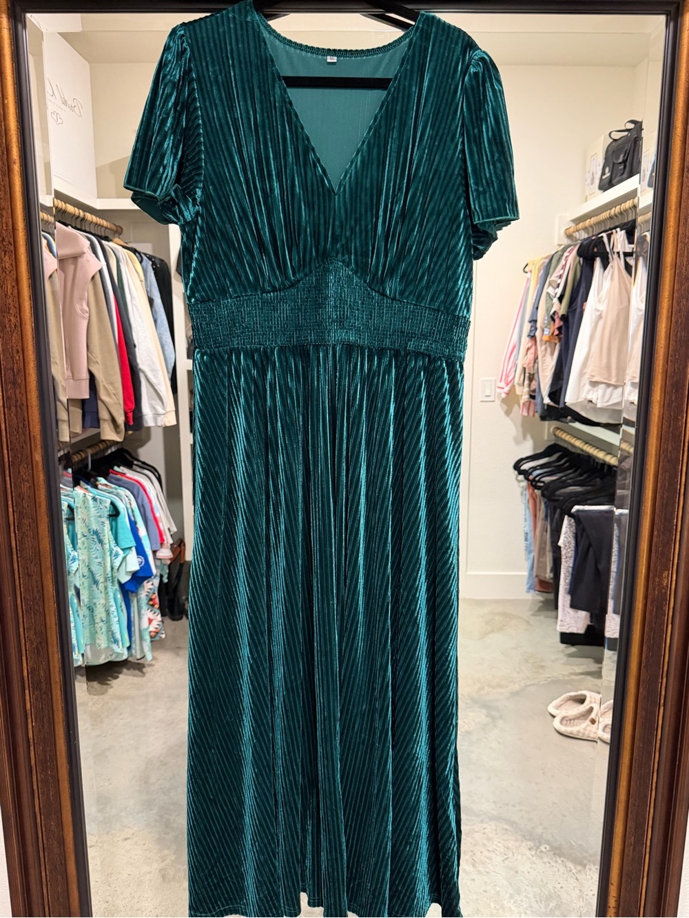 Simplee Apparel Teal-Green Velvet Maxi Dress